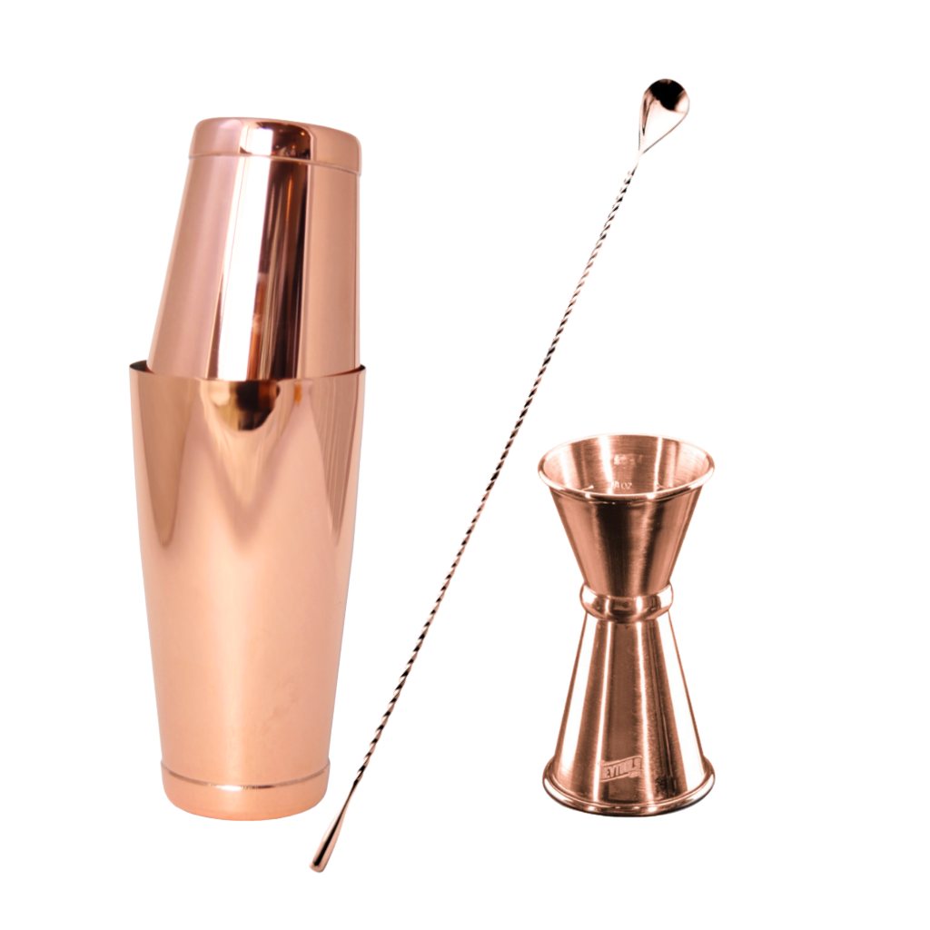 Bevtools Cocktail Shaker Bar Set (Shaker, Spoon, Jigger) - Copper ...