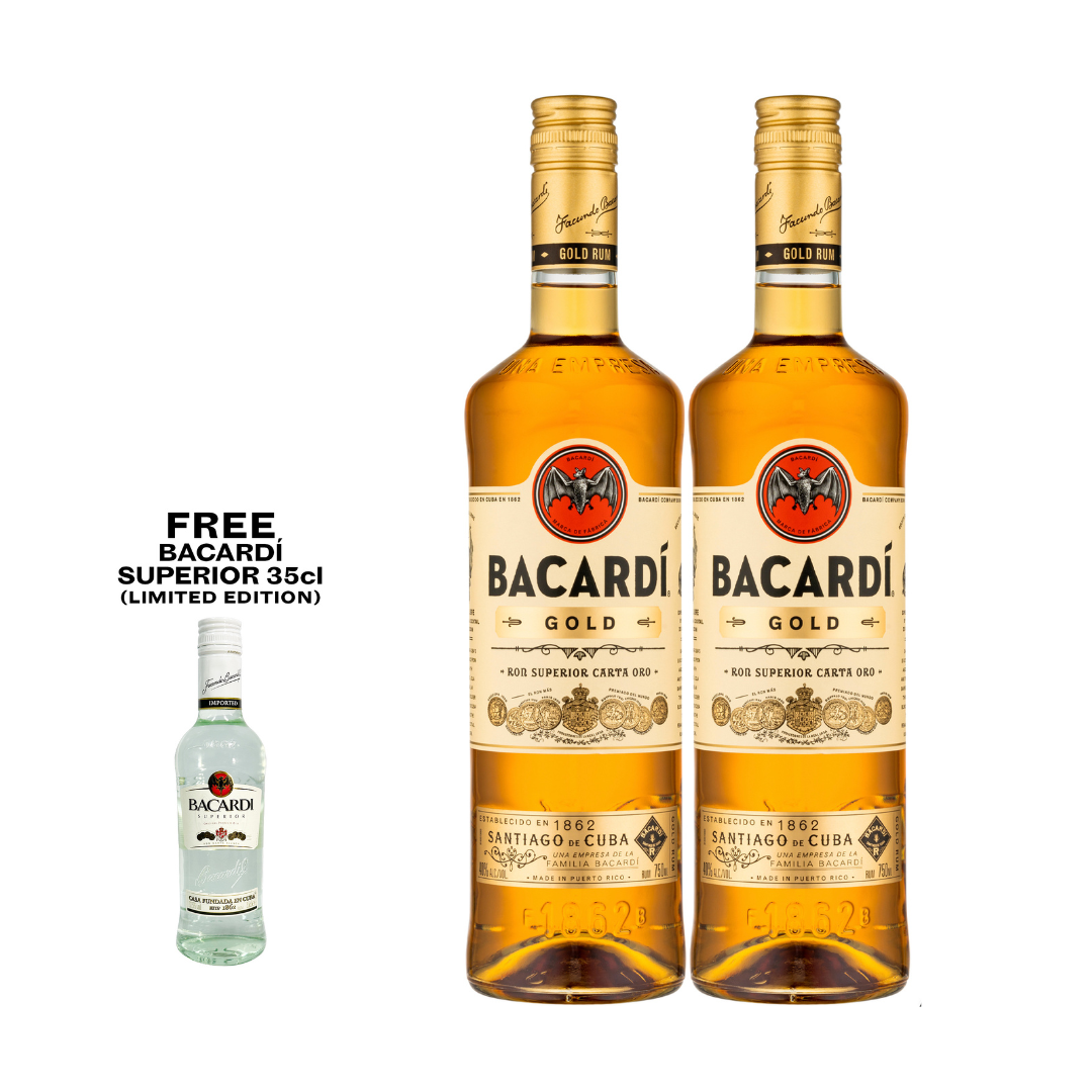 Bacardi Gold Rum 75cl (2 bottles) with FREE Bacardi Superior 35cl