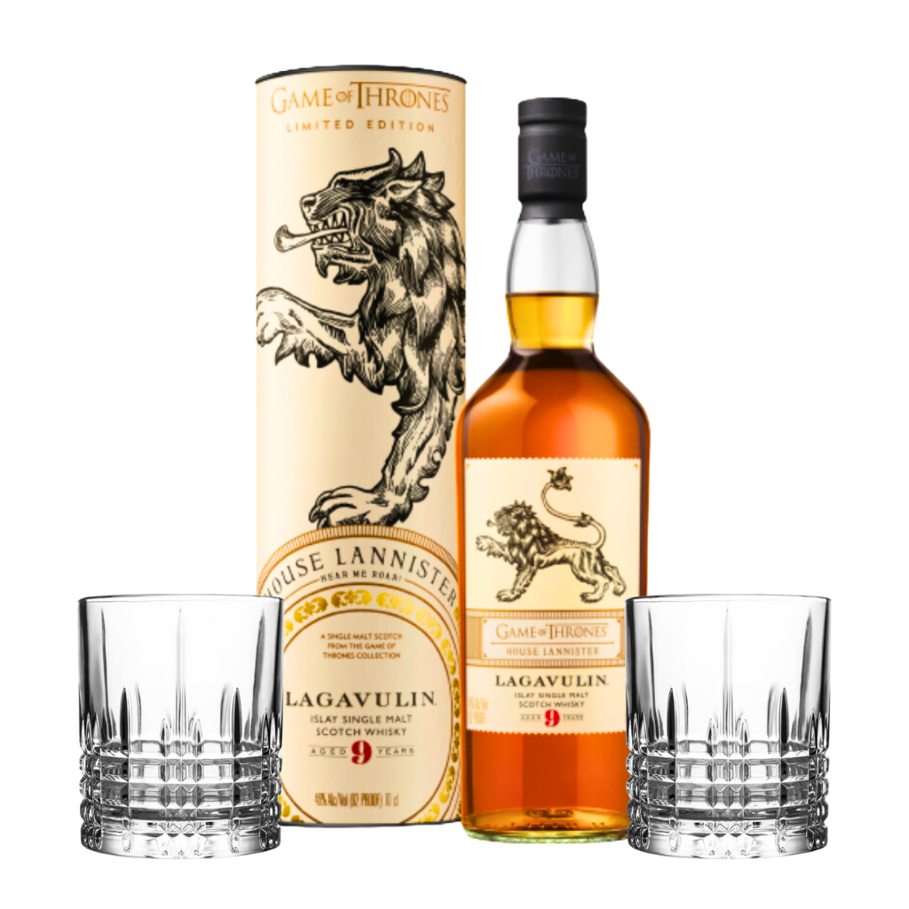 Game of Thrones House Lannister - Lagavulin 9 Year Old 70cl with FREE 2pcs Spinning Glass (2001)