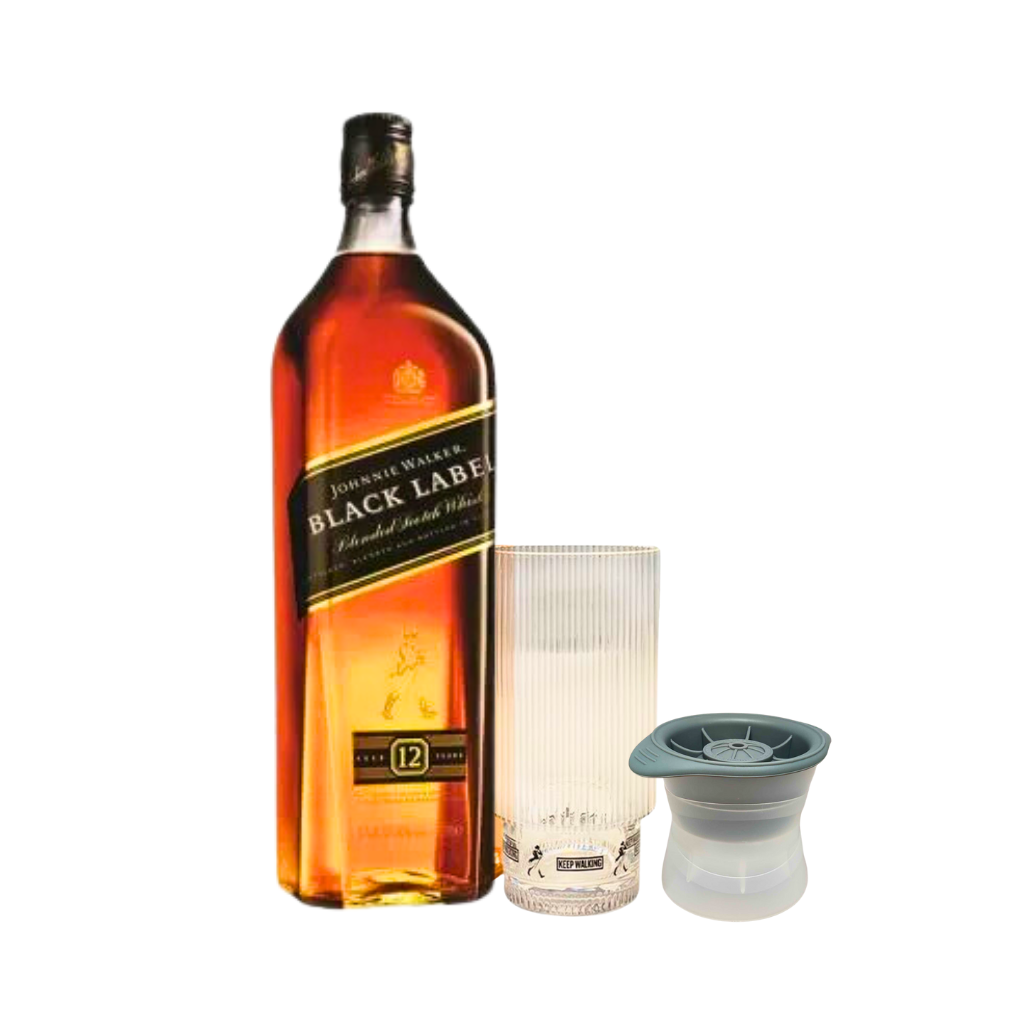 Johnnie Walker Black Label 12 Year Old 1L with Highball Glass and Silicone Ice Ball Mold