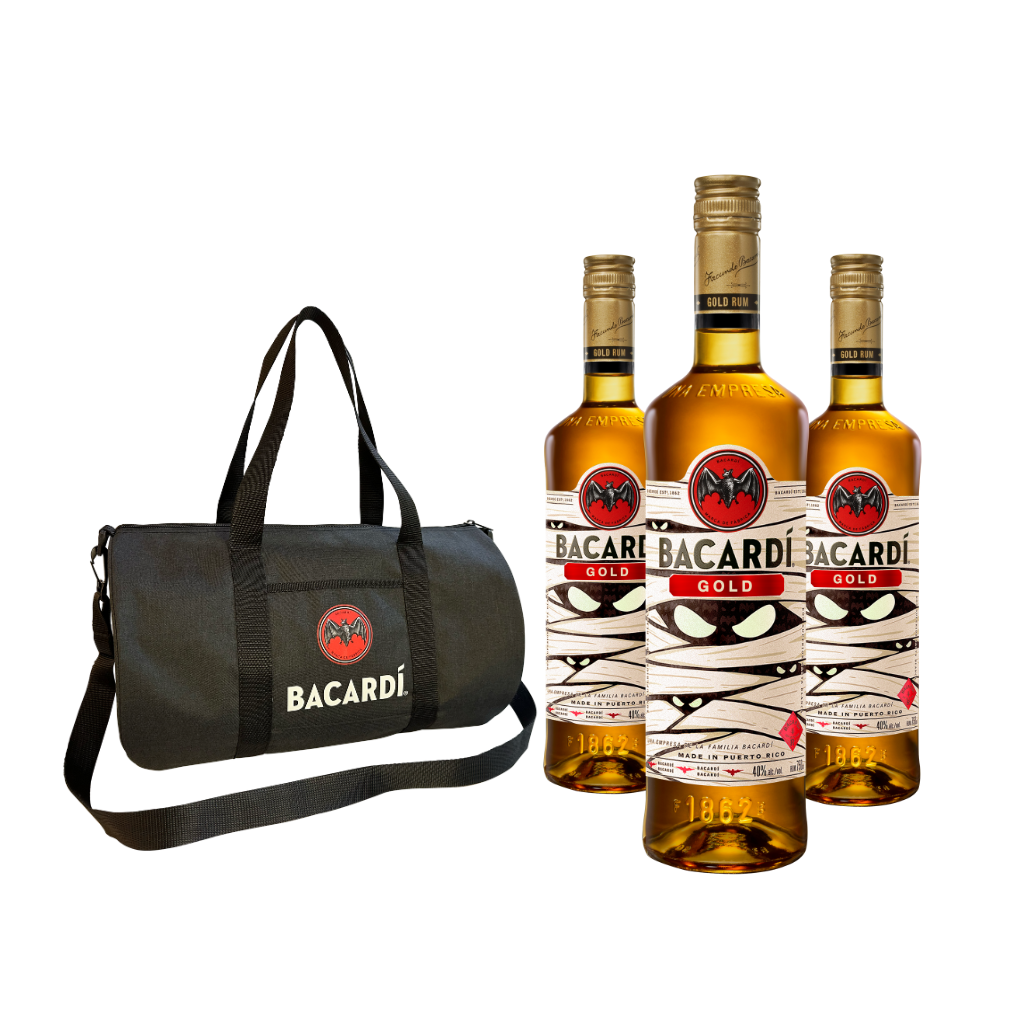 Bacardi Gold Glow In The Dark Limited Edition 75cl (3 bottles + FREE Bacardi Duffle Bag)