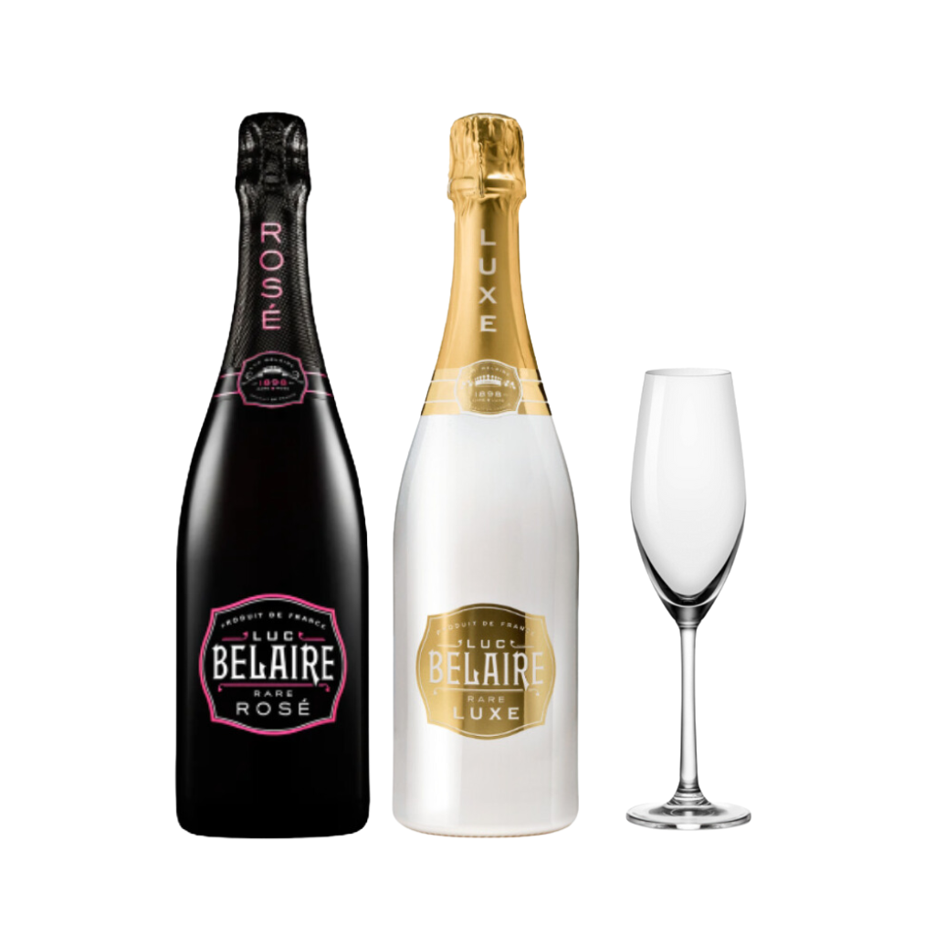 Luc Belaire (Rare Luxe & Rose) Bundle with FREE Sante Flute Champagne  7oz)