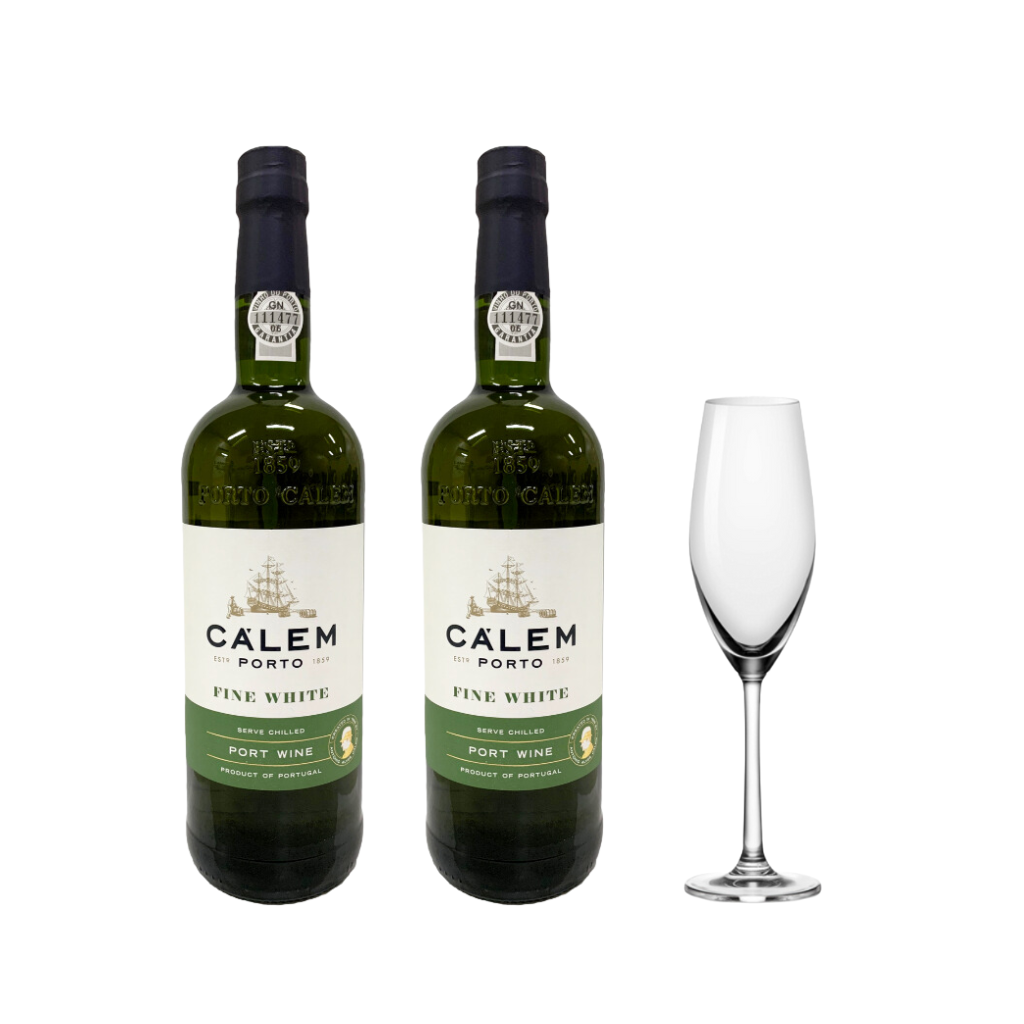 Calem Porto Fine White Wine 75cl (2 Bottles with FREE Sante Flute Champagne  7oz)