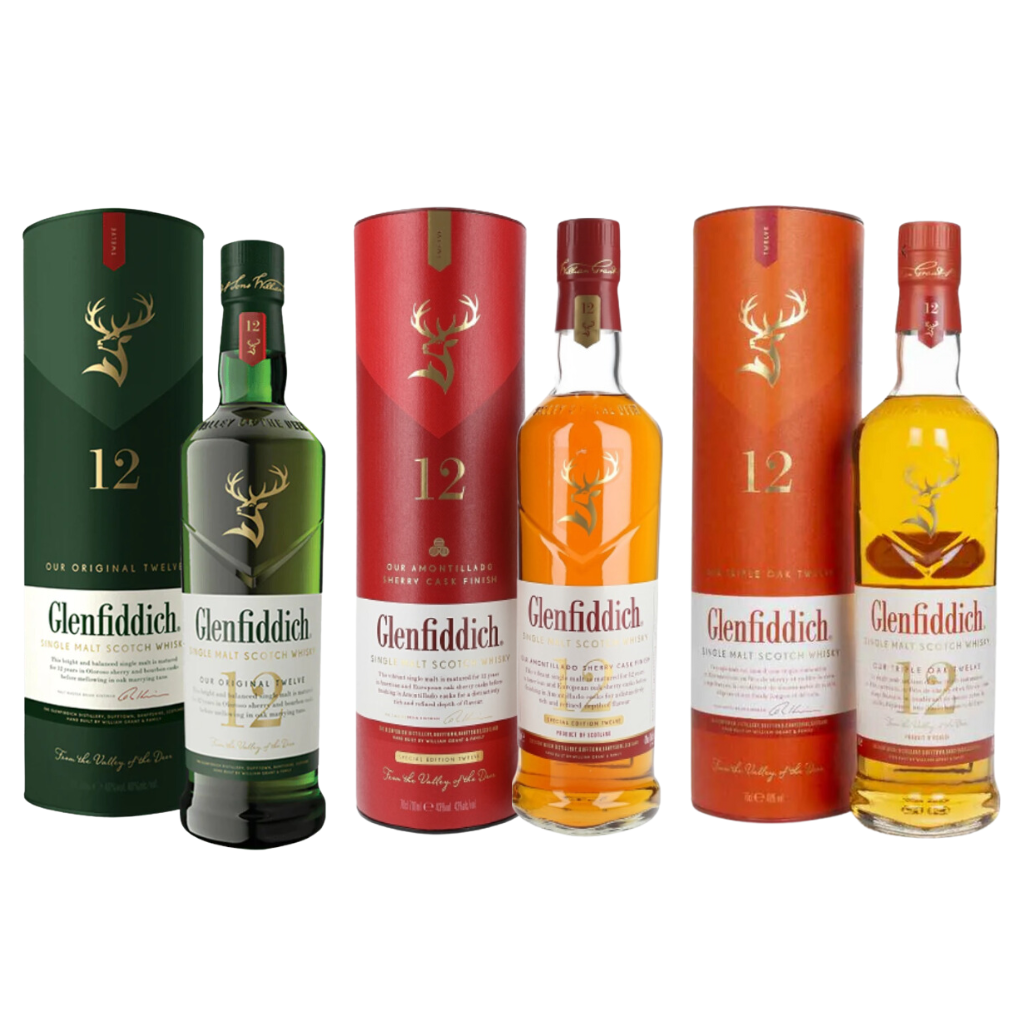 Glenfiddich 12 (Amontillado Sherry Cask, Single Malt, Triple Oak) Bundle