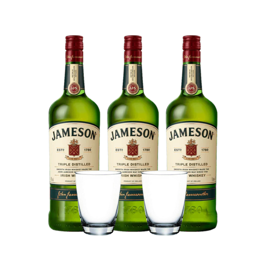 John Jameson Irish Whiskey 1L (3 Bottles) with FREE 2 pcs of Tumbler Tiara 9oz