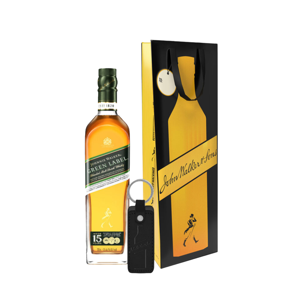 Johnnie Walker Green Label Blended Scotch Whisky 70cl with Gift Bag and Keychain